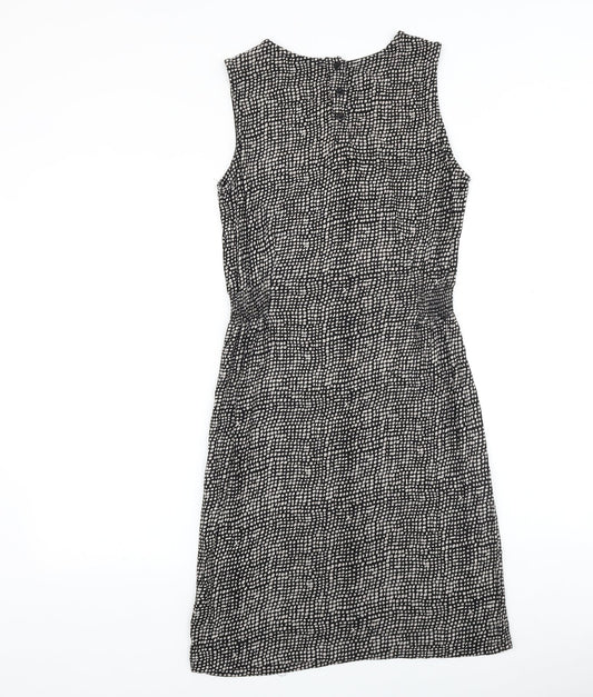 INDISKA Womens Black Geometric 100% Cotton A-Line Size S Boat Neck Button