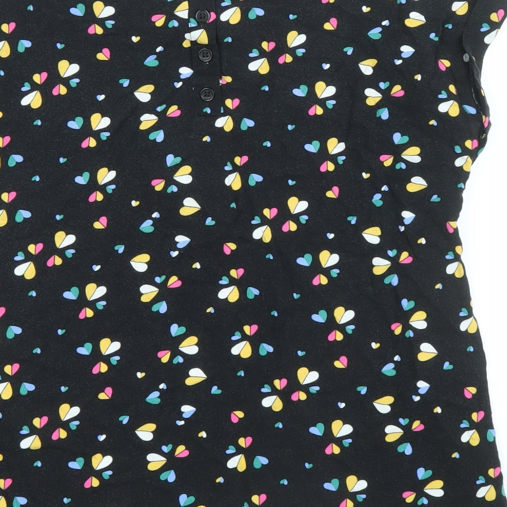Louche Womens Black Geometric Viscose Basic T-Shirt Size 8 Boat Neck - Hearts