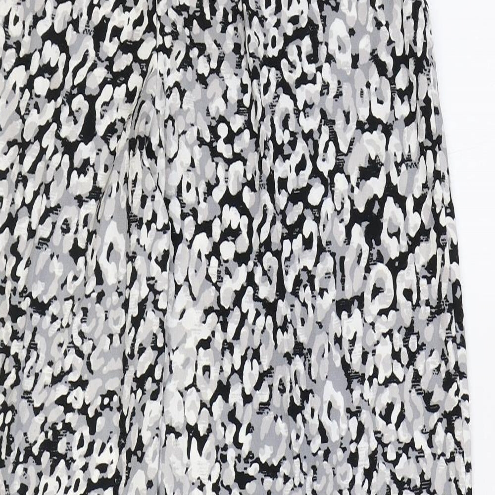 Marks and Spencer Womens Grey Animal Print Polyester Trousers Size 8 Regular Drawstring - Leopard Pattern