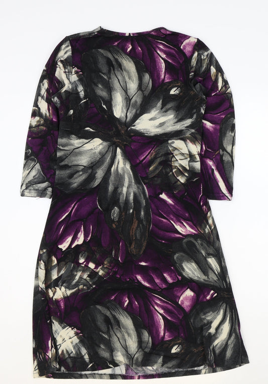 Occo Paris Womens Purple Geometric Polyester A-Line Size S V-Neck Pullover - Wrap Front