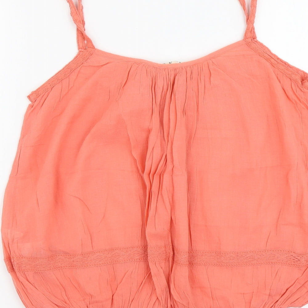 River Island Womens Orange Cotton Camisole Tank Size 10 Scoop Neck - Bubble Hem Lace Details