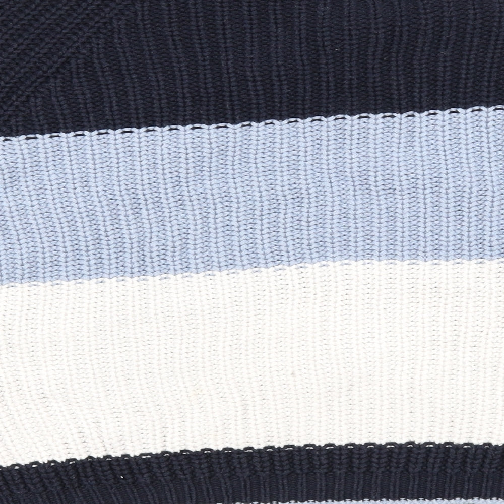 Marks and Spencer Womens Blue Round Neck Striped Cotton Pullover Jumper Size M - Cropped