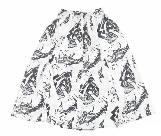 Preworn Womens White Geometric Viscose A-Line Skirt Size 10 Button