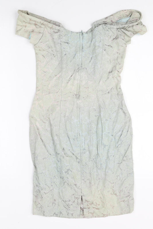 Hamells Womens Green Cotton Pencil Dress Size 8 Off the Shoulder Zip