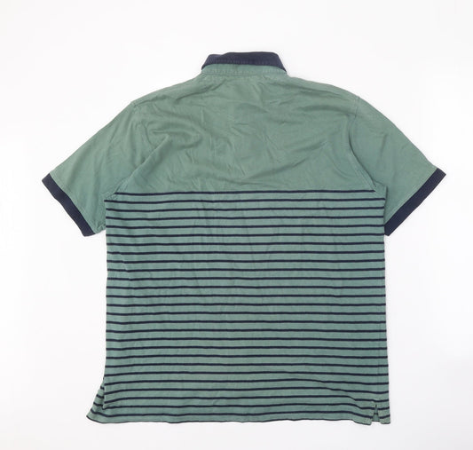 EWM Mens Green Striped 100% Cotton Polo Size M Collared Button