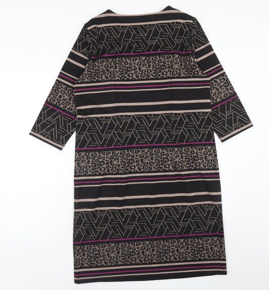 Brandtex Womens Black Geometric Polyester Sheath Size L Round Neck Pullover