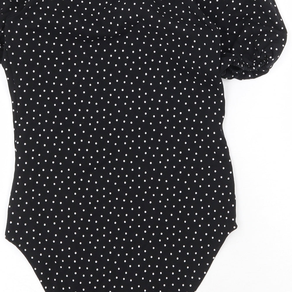 Los Angeles Atelier Womens Black Polka Dot Cotton Bodysuit One-Piece Size S Snap