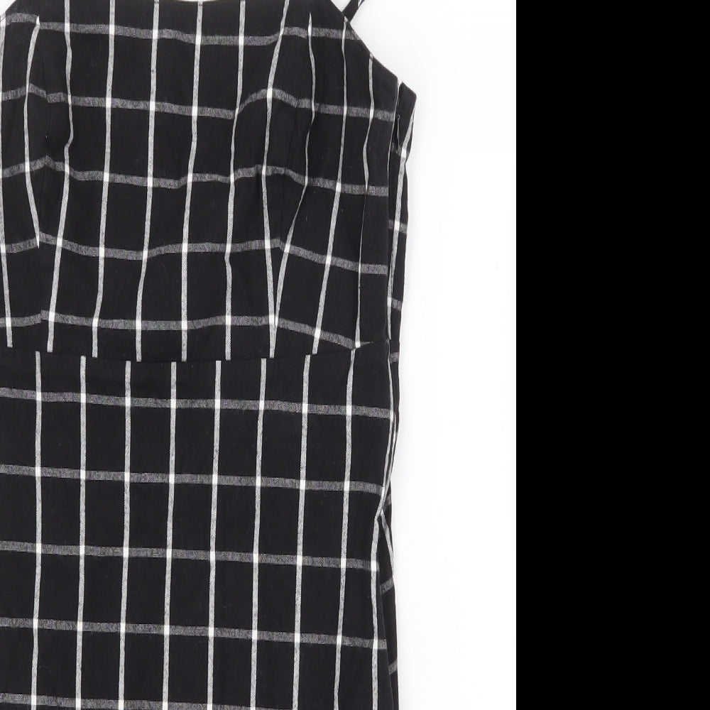 Hollister Womens Black Check Cotton Slip Dress Size S Square Neck Zip
