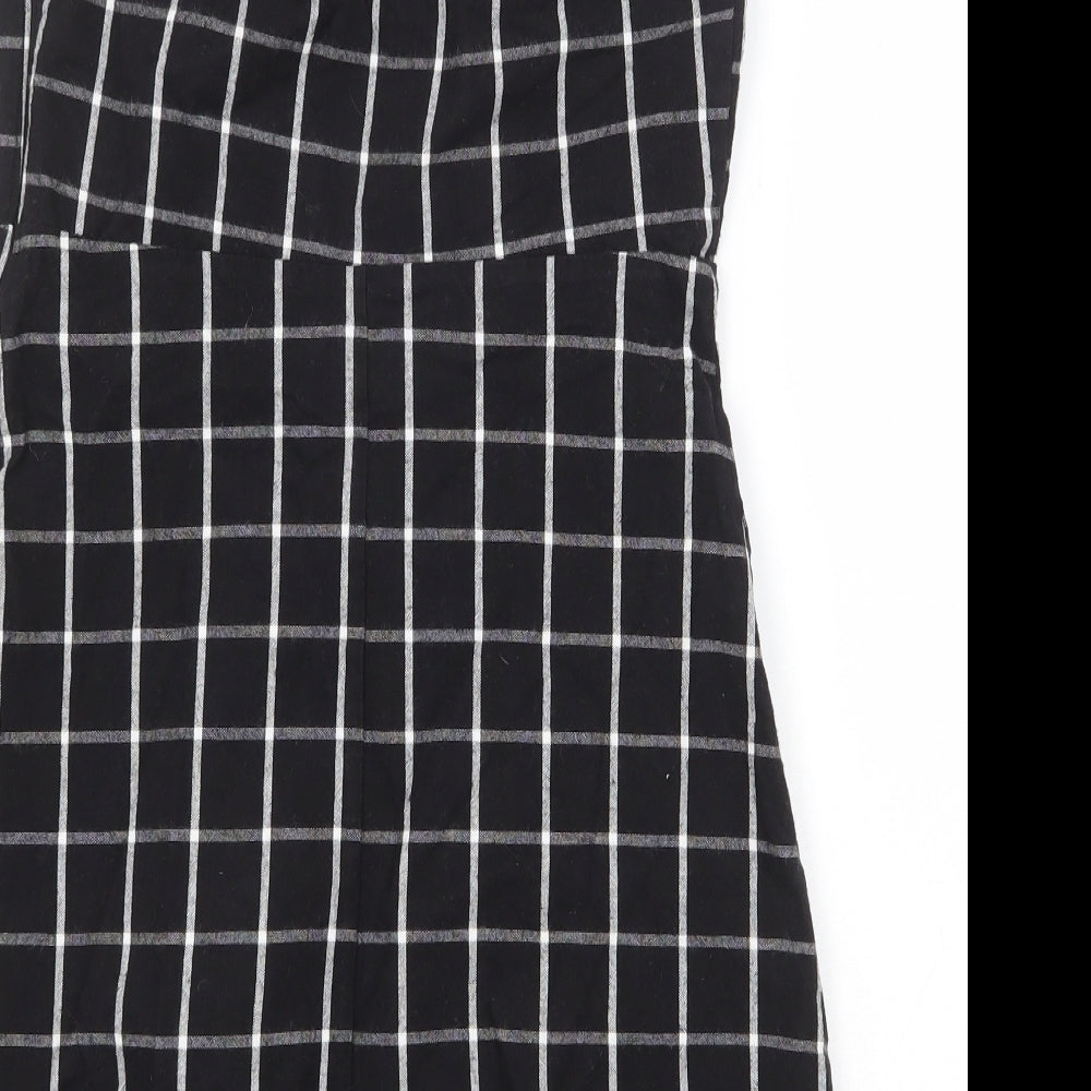 Hollister Womens Black Check Cotton Slip Dress Size S Square Neck Zip