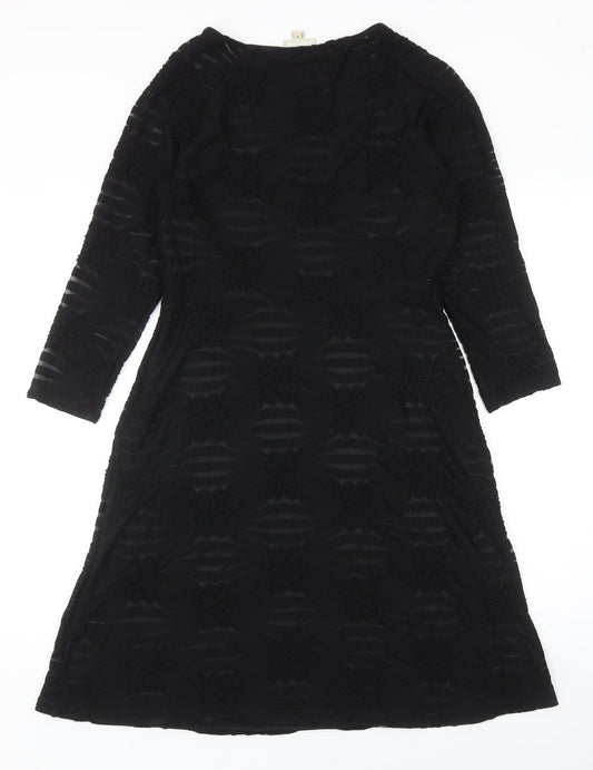 ECI Womens Black Geometric Polyester A-Line Size 6 Scoop Neck Zip