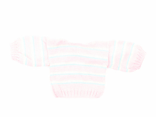 Preworn Girls Pink Striped Cotton Pullover Jumper Size 0-3 Months Pullover