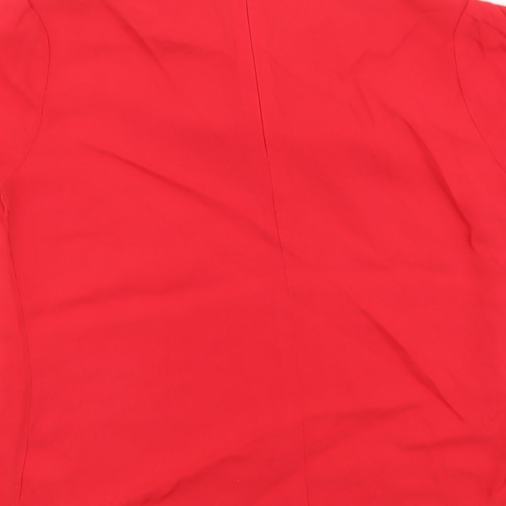 Marks and Spencer Womens Red Viscose Basic Blouse Size 8 Boat Neck - Pleat Detail