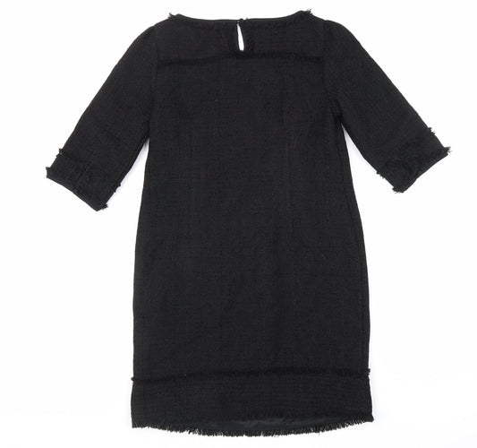 Monsoon Womens Black Acrylic Shift Size 10 Boat Neck Button
