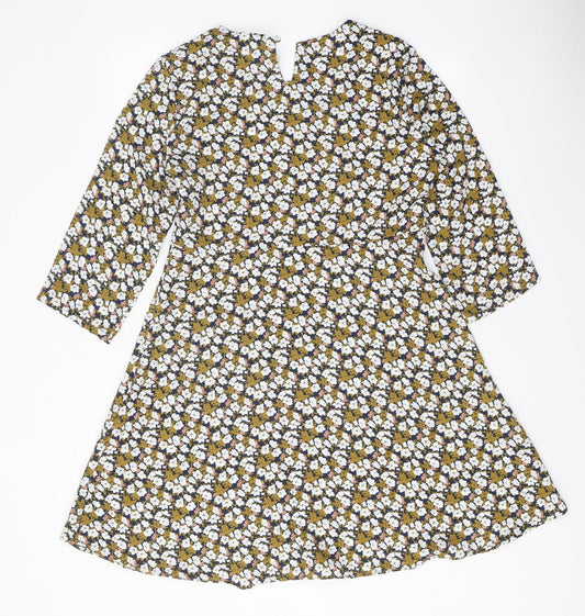 Goldie Womens Multicoloured Floral Polyester A-Line Size S Boat Neck Zip