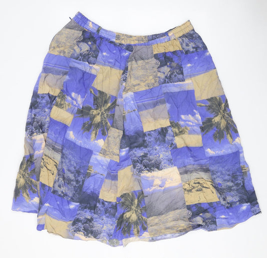 Preworn Womens Blue Geometric Viscose Swing Skirt Size 36 in Zip