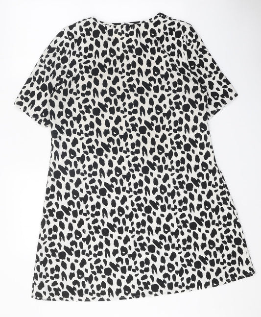Glamorous Womens White Animal Print Polyester T-Shirt Dress Size 8 Boat Neck Pullover - Leopard Print