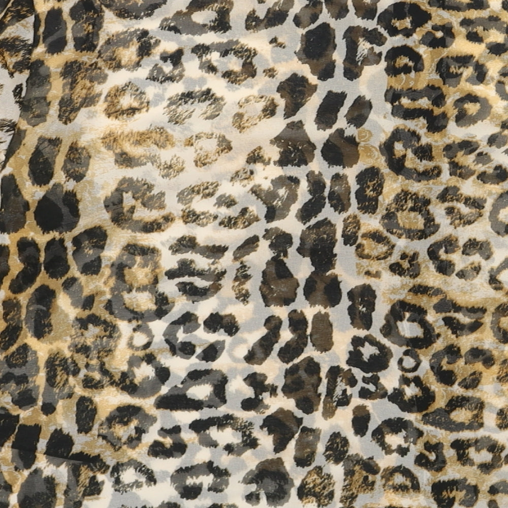Marks and Spencer Womens Brown Animal Print Polyester Basic Button-Up Size 12 V-Neck - Leopard Print