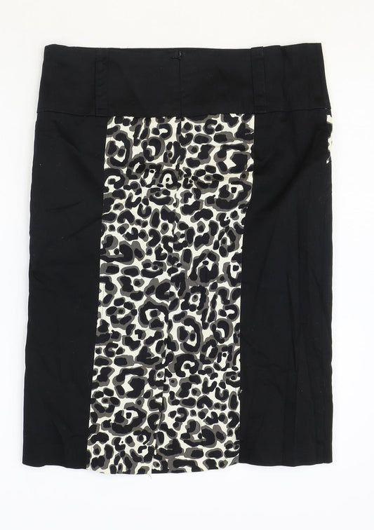 Star Womens Black Animal Print Cotton Straight & Pencil Skirt Size 12 Zip - Leopard Pattern