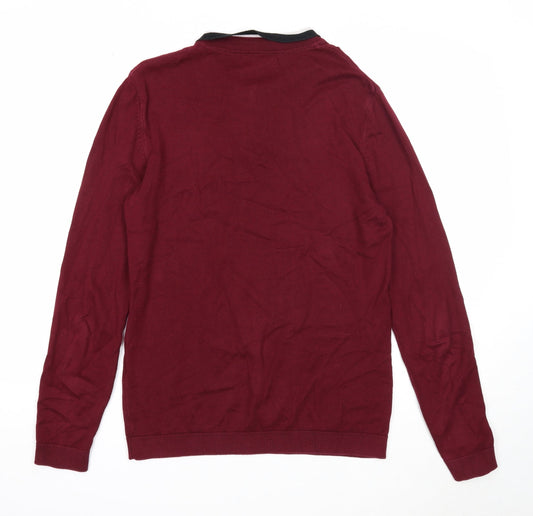 ASOS Mens Purple Collared Cotton Pullover Jumper Size M Long Sleeve