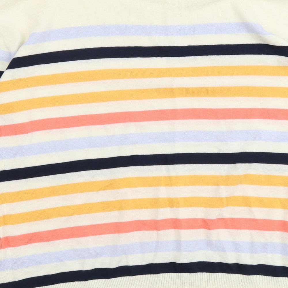 Marks and Spencer Womens Multicoloured Round Neck Striped Cotton Pullover Jumper Size M