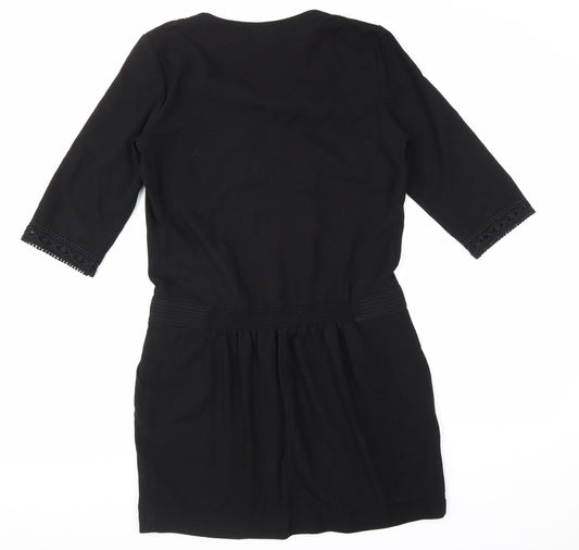 Miss Captain Womens Black Geometric Polyester Kaftan Size 12 V-Neck Pullover