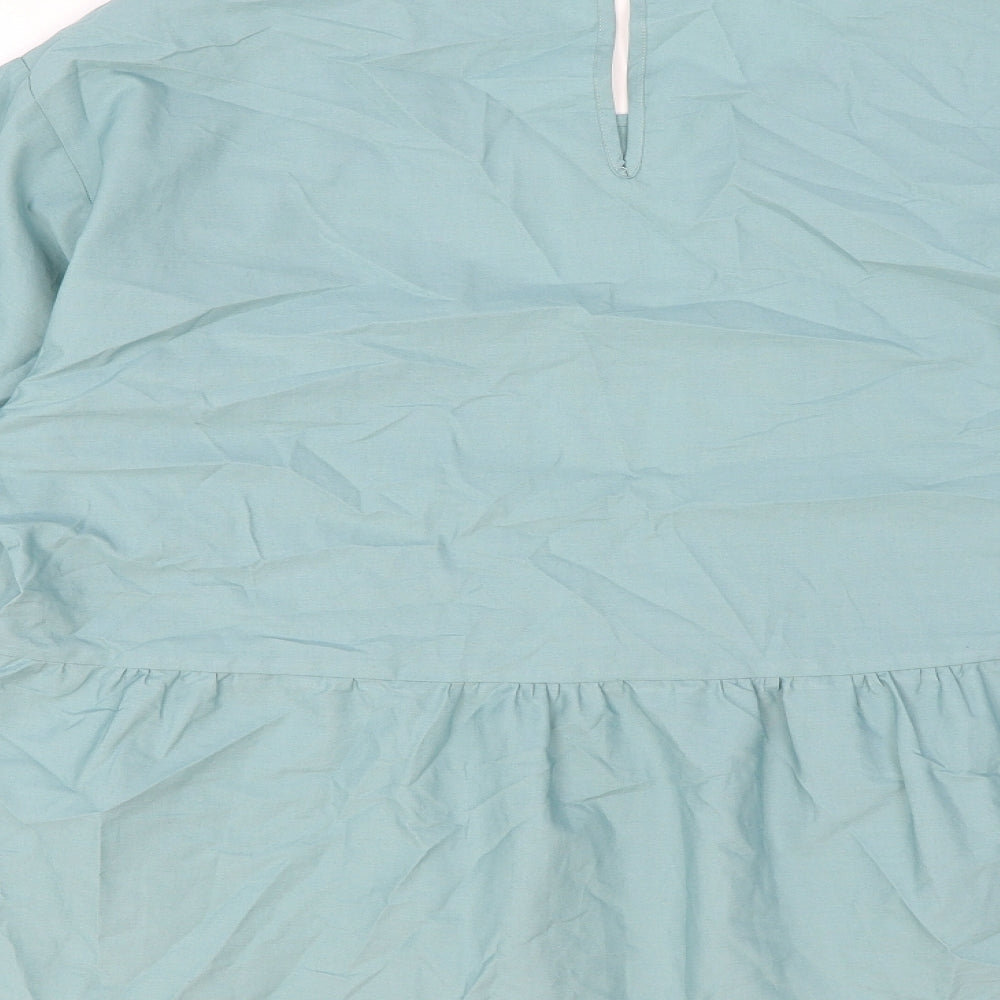 Marks and Spencer Womens Green Cotton Basic Blouse Size 12 Round Neck