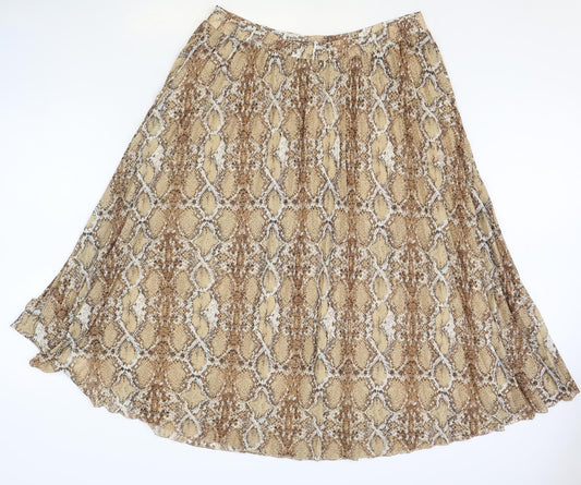 Marks and Spencer Womens Brown Animal Print Polyester Swing Skirt Size 18 - Snakeskin Pattern