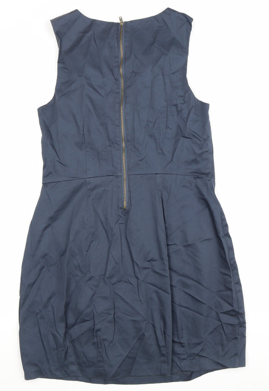 VERO MODA Womens Blue Cotton A-Line Size 12 Round Neck Zip