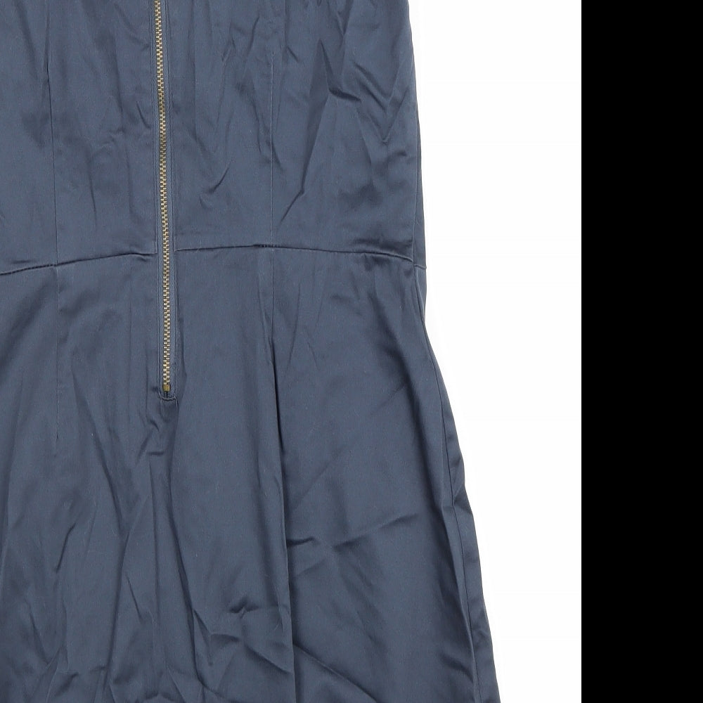 VERO MODA Womens Blue Cotton A-Line Size 12 Round Neck Zip