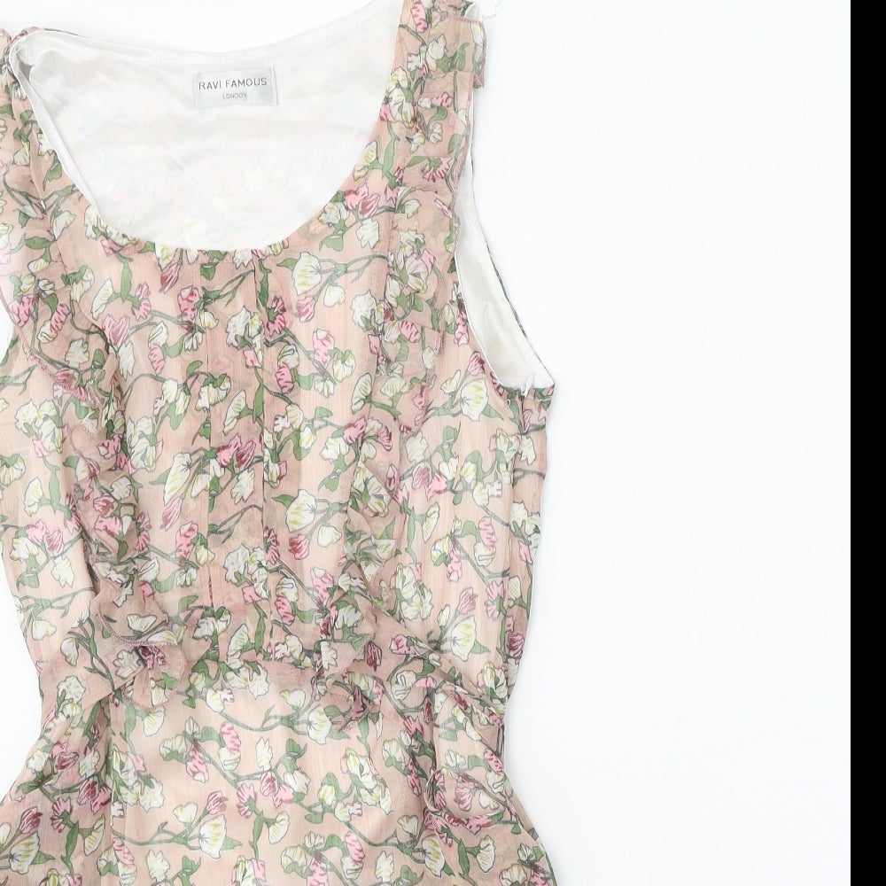 Ravi Famous Womens Pink Geometric Cotton Basic Tank Size M Round Neck