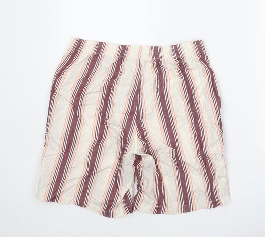 Preworn Womens Beige Striped Polyester Bermuda Shorts Size 30 in Regular Button