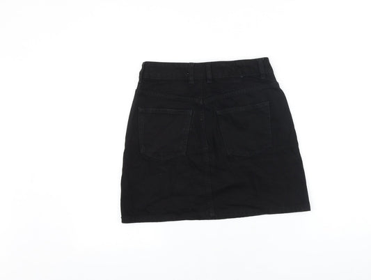 Topshop Womens Black Cotton Straight & Pencil Skirt Size 6 Button