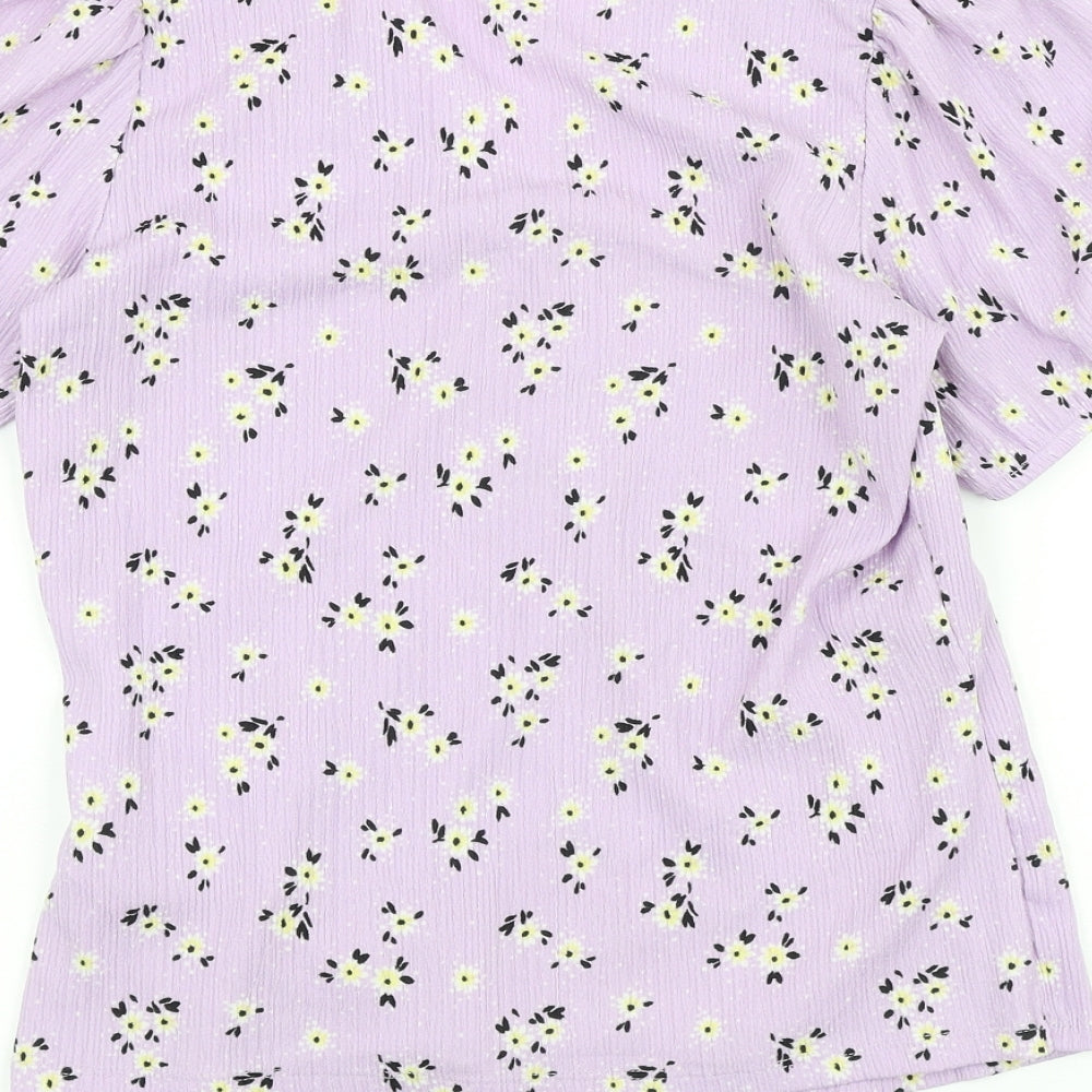 Papaya Womens Purple Floral Viscose Wrap T-Shirt Size 12 V-Neck - Faux Wrap