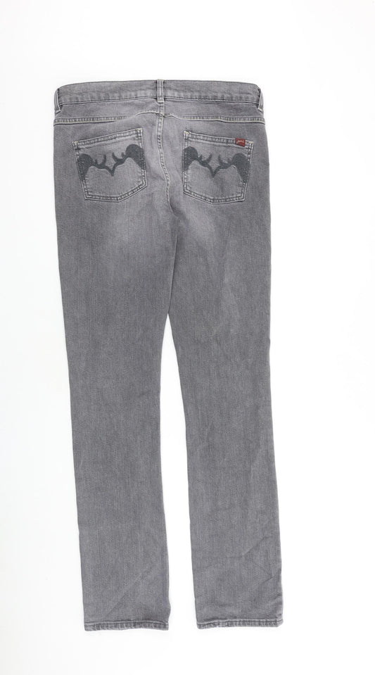 Oasis Womens Grey Cotton Straight Jeans Size 12 L34 in Regular Zip