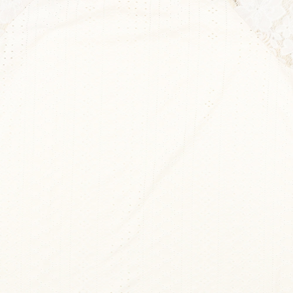 Bloomchic Womens Ivory Polyester Basic T-Shirt Size 10 Round Neck - Lace Sleeve