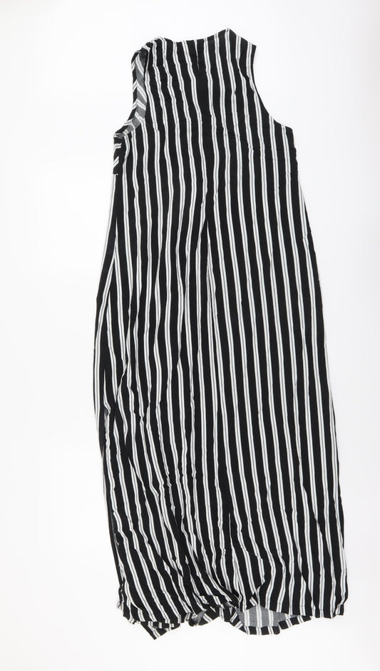 Kappahl Womens Black Striped Viscose Trapeze & Swing Size 12 V-Neck Pullover