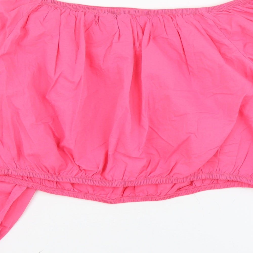 Marks and Spencer Womens Pink Cotton Cropped Blouse Size 18 Off the Shoulder