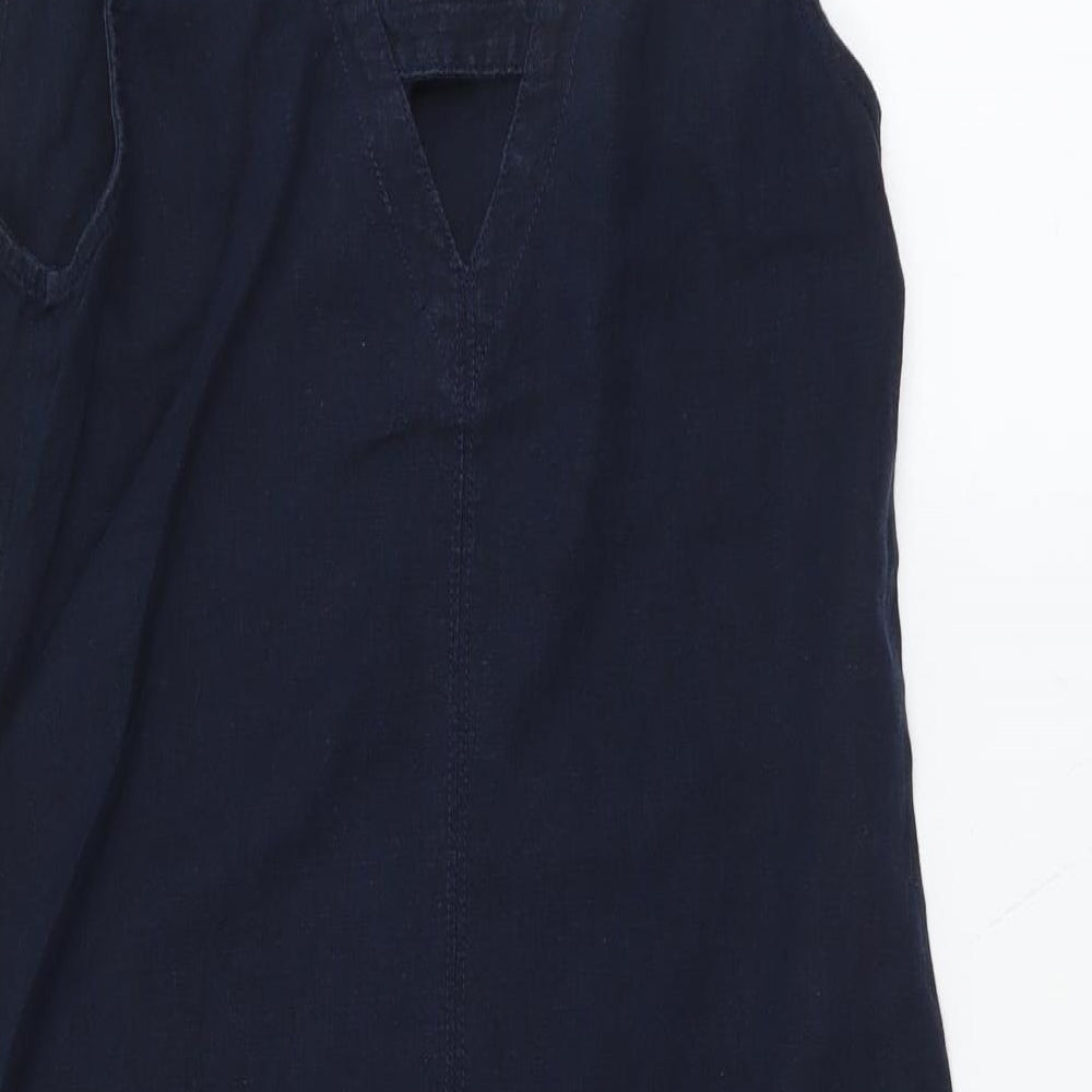 NEXT Womens Blue Linen A-Line Size 6 V-Neck Pullover