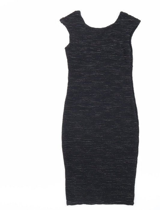 Preworn Womens Black Polyester Pencil Dress Size 10 V-Neck Pullover