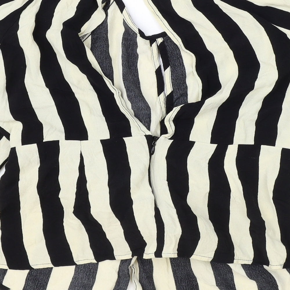 Topshop Womens Ivory Striped Viscose Basic Blouse Size 12 Round Neck - Keyhole Neckline, Open Back
