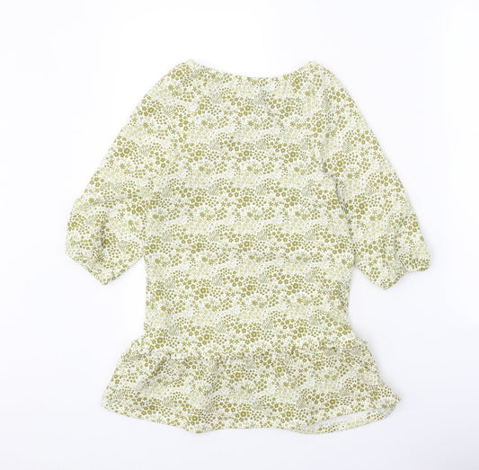 Nutmeg Girls White Geometric Polyester A-Line Size 5-6 Years Scoop Neck Pullover - Drop hem