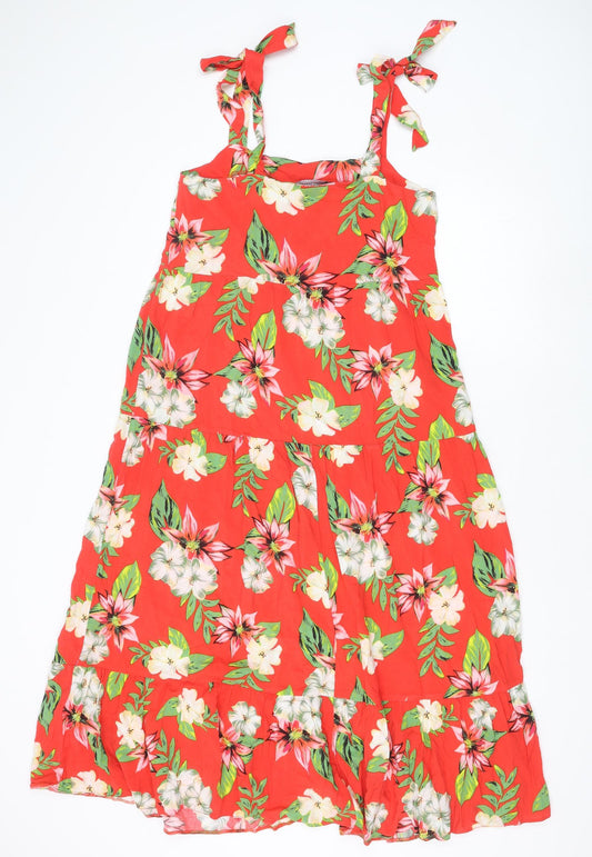 Dorothy Perkins Womens Red Floral Viscose A-Line Size 8 Round Neck Pullover