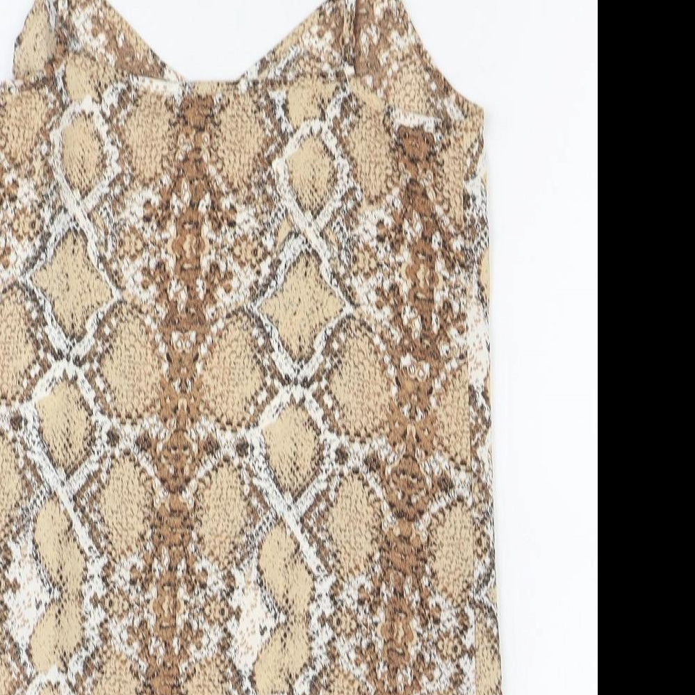 Marks and Spencer Womens Brown Animal Print Polyester Basic Tank Size 8 V-Neck - Snake Print