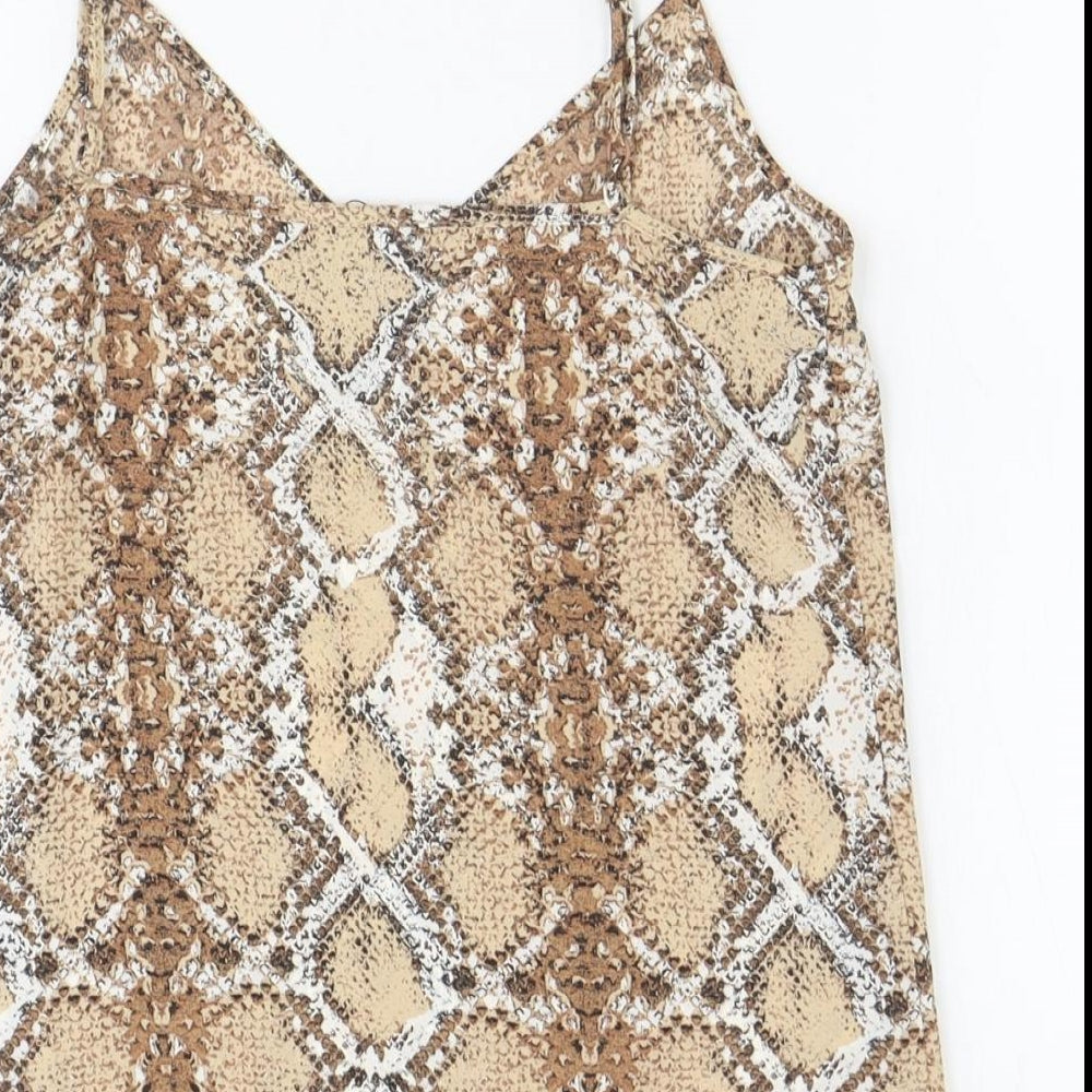 Marks and Spencer Womens Brown Animal Print Polyester Basic Tank Size 6 V-Neck - Snake Print