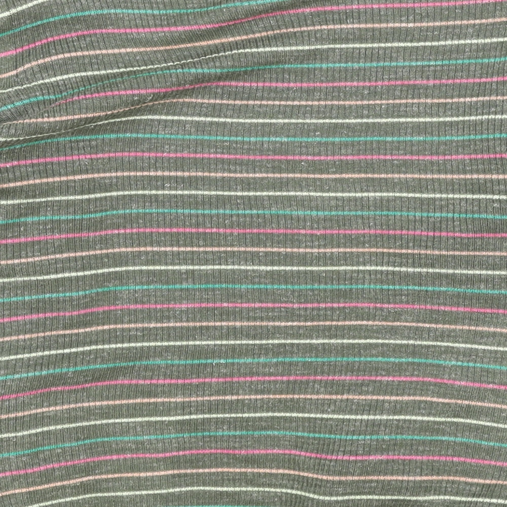 Marks and Spencer Womens Green V-Neck Striped Acrylic Cardigan Jumper Size S