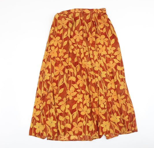 Fiorella Rubino Womens Orange Floral Polyester Swing Skirt Size 12 Button