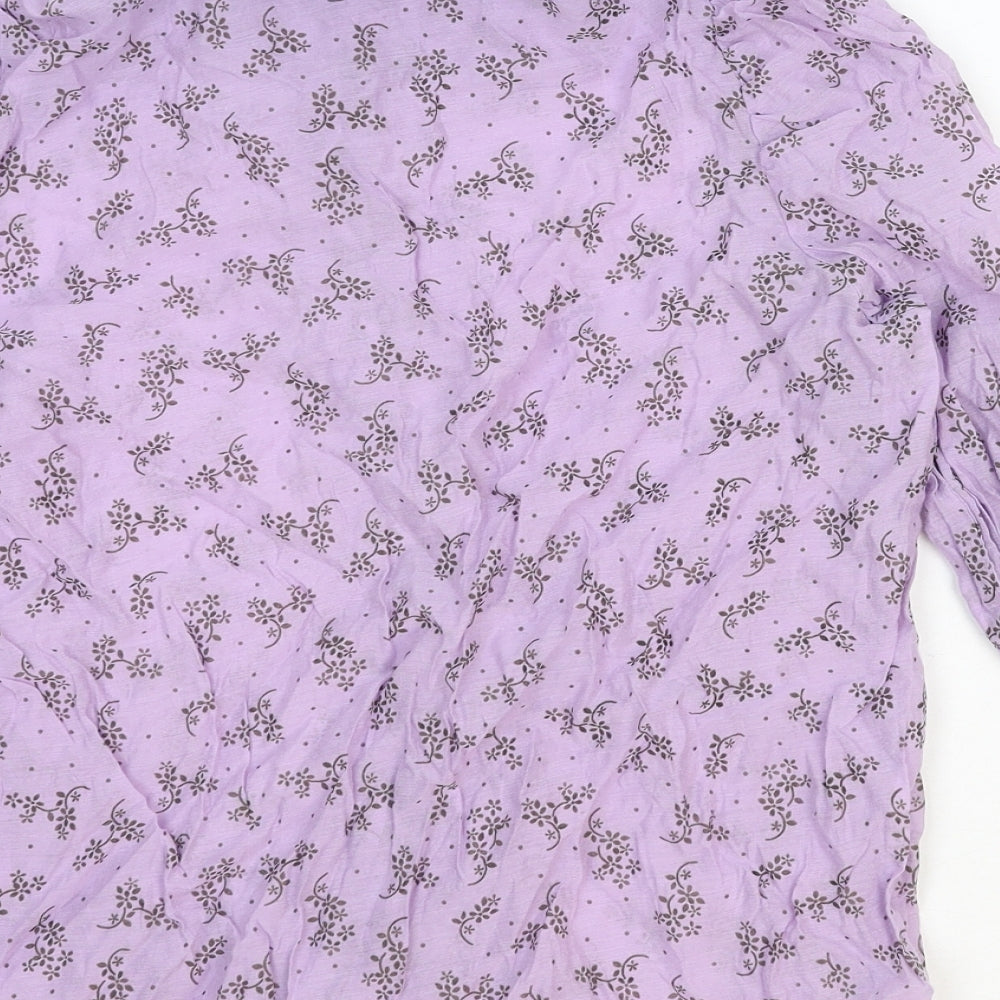 Stradivarius Womens Purple Floral Polyester Basic Button-Up Size L Collared