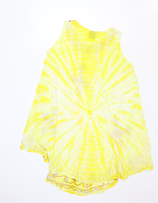 J.D. Womens Yellow Tie Dye Rayon A-Line One Size Round Neck Pullover
