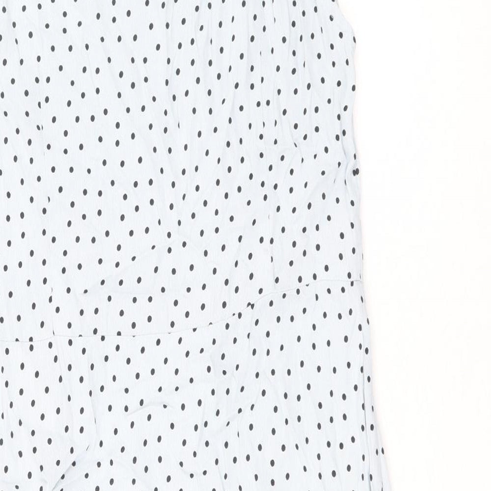 Pieces Womens Blue Polka Dot Viscose A-Line Size XS V-Neck Zip