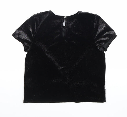 Nutmeg Girls Black Viscose Basic T-Shirt Size 11-12 Years Round Neck Button